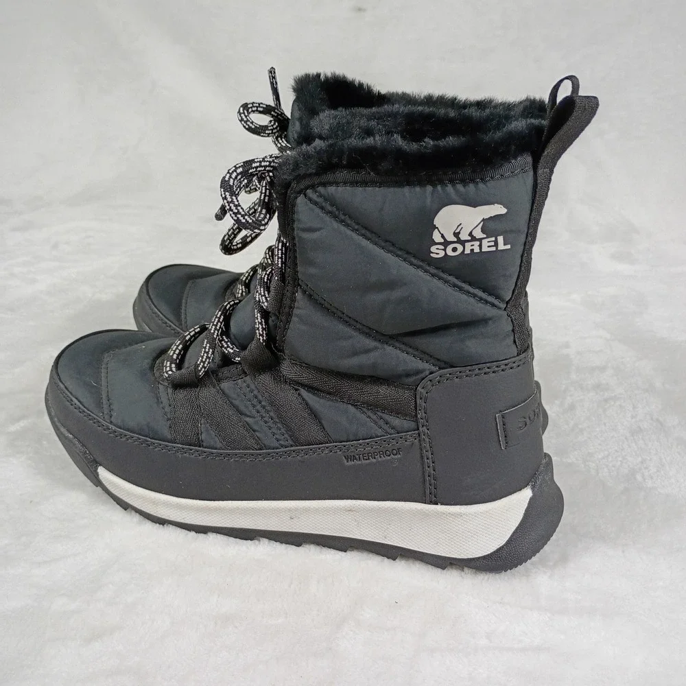 Sorel Winter Boots‎ Womens 6 Black Excellent Waterproof Faux Fur Quilted Lace Up